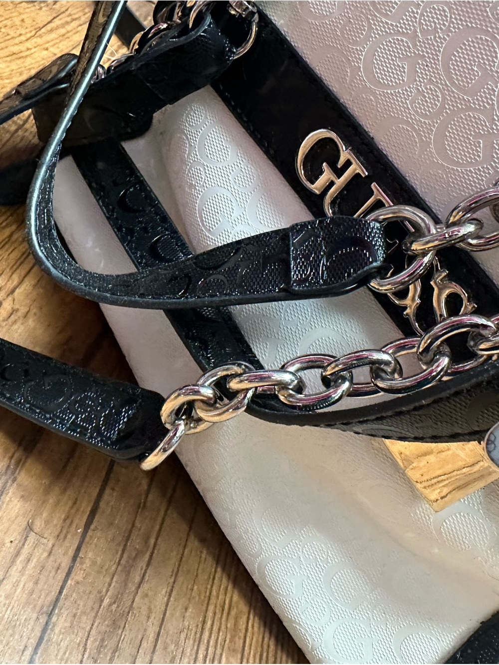 Guess Two-Tone Black and White Chain Crossbody Bag